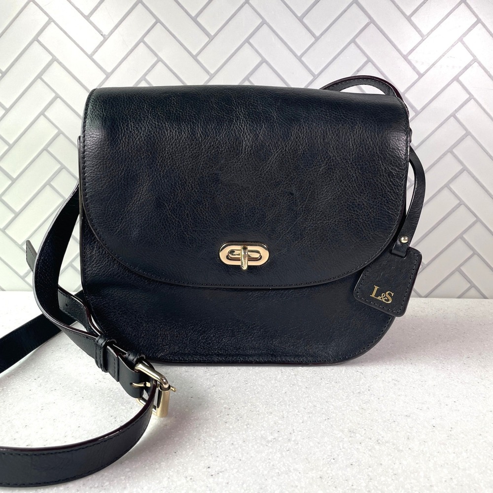 Lo & Sons The Claremont Black Leather Camera Bag Crossbody Purse‎ Gold Hardware